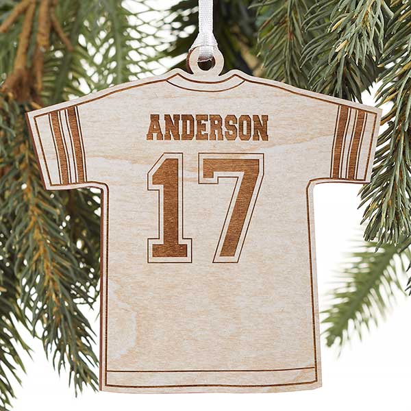 Personalized Football Jersey Christmas Ornament - Wood - 16661