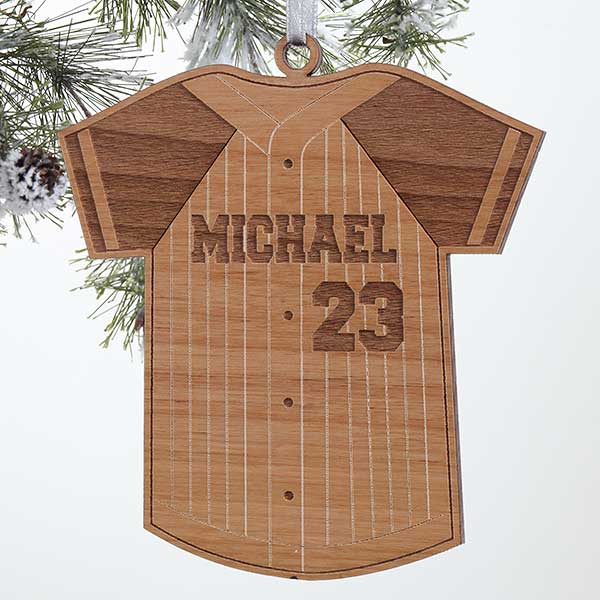 Personalized Baseball Jersey Christmas Ornament - Wood - 16662