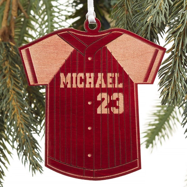 Personalized Baseball Jersey Christmas Ornament - Wood - 16662