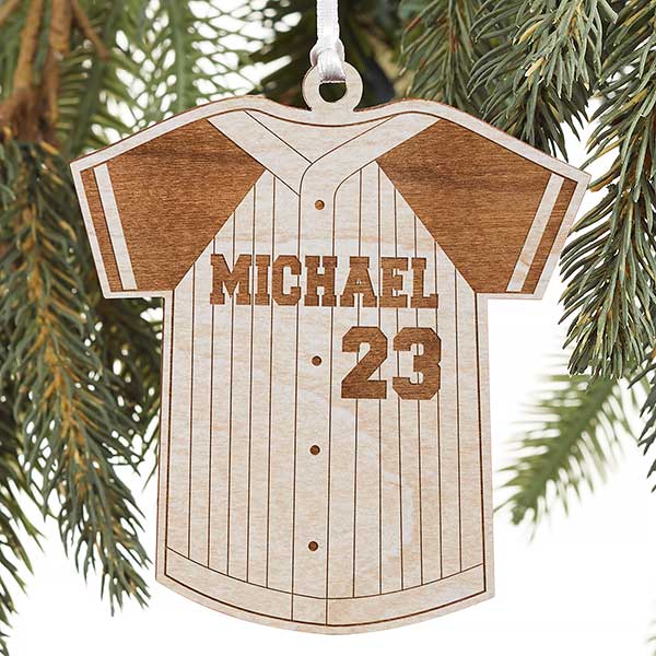 Personalized Baseball Jersey Christmas Ornament - Wood - 16662