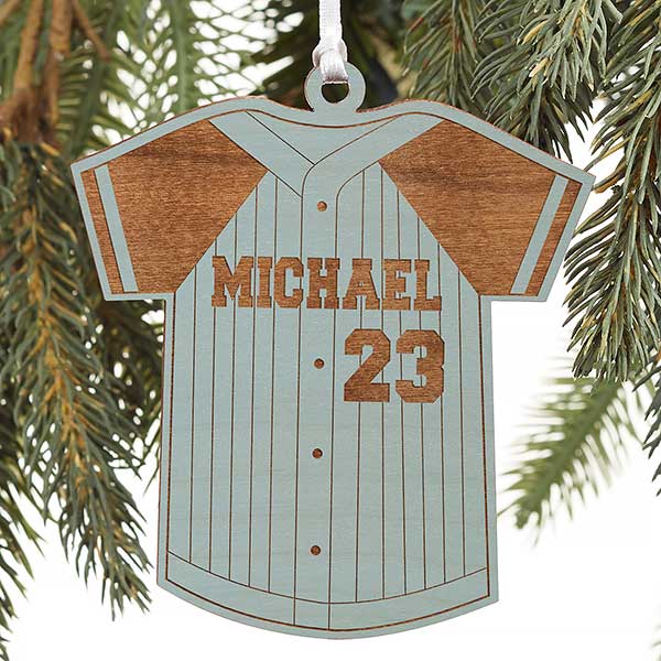 Personalized Baseball Jersey Christmas Ornament - Wood - 16662