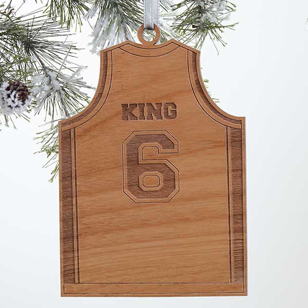 Personalized Sports Christmas Ornaments - Basketball Jersey - Wood - 16663