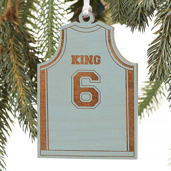 Personalized Sports Christmas Ornaments - Basketball Jersey - Wood - 16663