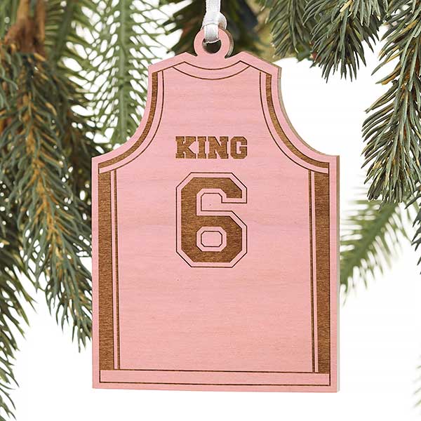 Personalized Sports Christmas Ornaments - Basketball Jersey - Wood - 16663