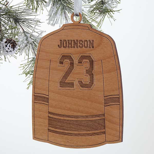 Personalized Sports Christmas Ornaments - Hockey Jersey - Wood - 16664