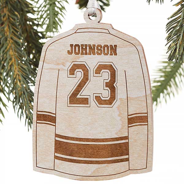 Personalized Sports Christmas Ornaments - Hockey Jersey - Wood - 16664