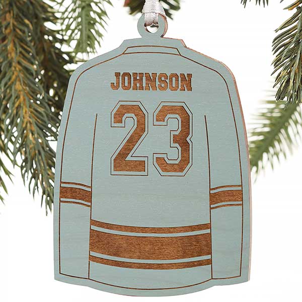 Personalized Sports Christmas Ornaments - Hockey Jersey - Wood - 16664