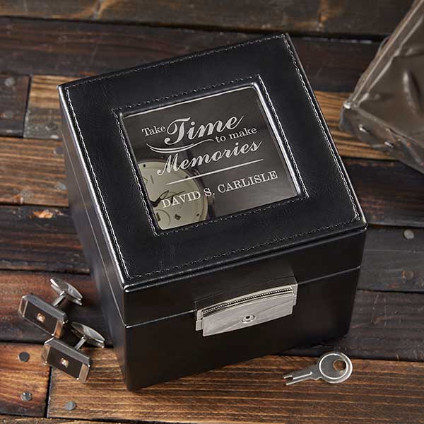 Engraved Leather 2 Slot Watch Box - Gift Of Time - 16854