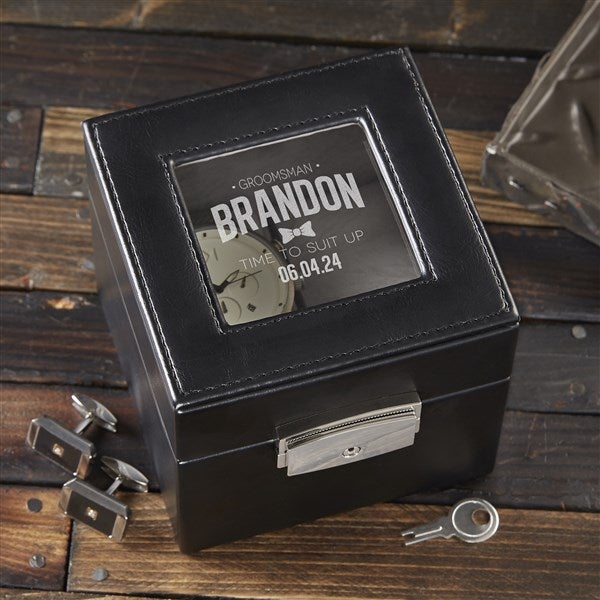 Engraved Leather 2-Slot Watch Box - Groomsman - 16856
