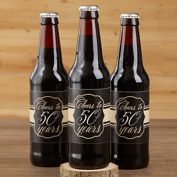 Personalized Anniversary Beer Bottle Labels & Bottle Carrier - Cheers To Then & Now - 16901