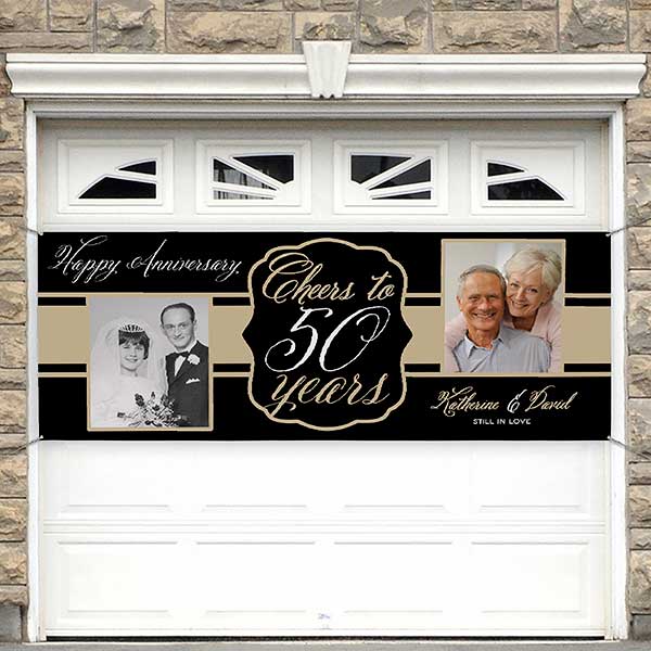 Personalized Anniversary Party Photo Banner - Cheers To Then & Now - 16902