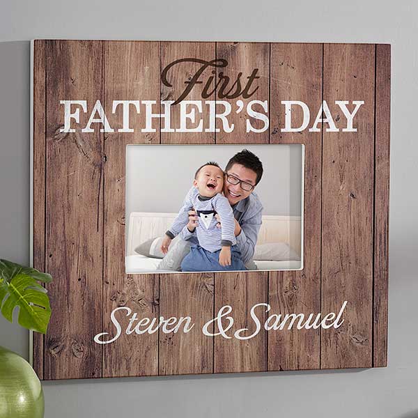 First Father's Day Personalized Rustic Frame 5x7 Wall