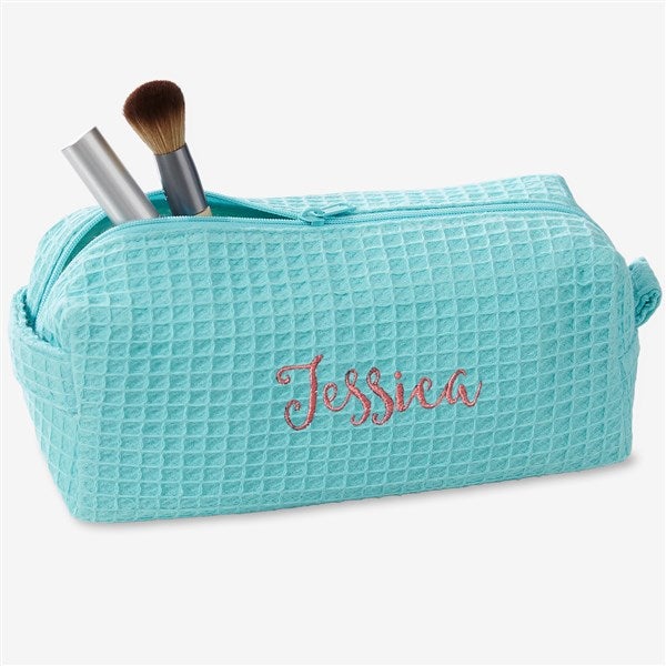Embroidered Waffle Weave Cosmetic Bag - 17001
