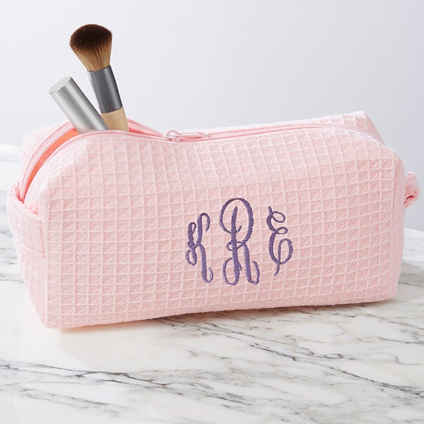 Embroidered Waffle Weave Cosmetic Bag - 17001