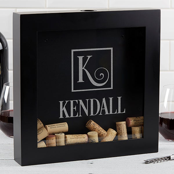 Personalized Wine Cork Shadow Box - Square Monogram - 17020