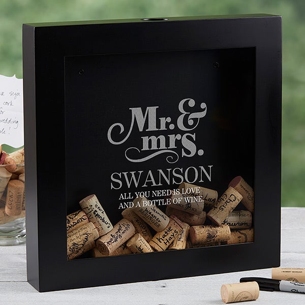 Personalized Wedding Wine Cork Shadow Box - The Happy Couple - 17024