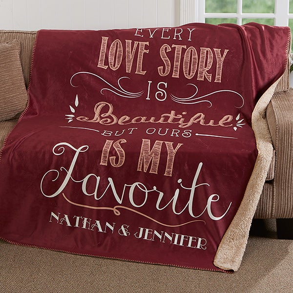 Personalized Romantic Premium Sherpa Blanket - Love Story - 17154