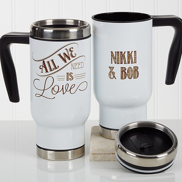 Personalized Travel Tumbler Coffee Mug with Handle - Engraved Custom  Monogrammed - 14 oz (Silver)