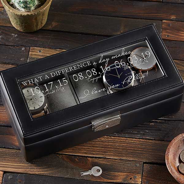 Personalized Leather Watch Box - Special Dates - 17233