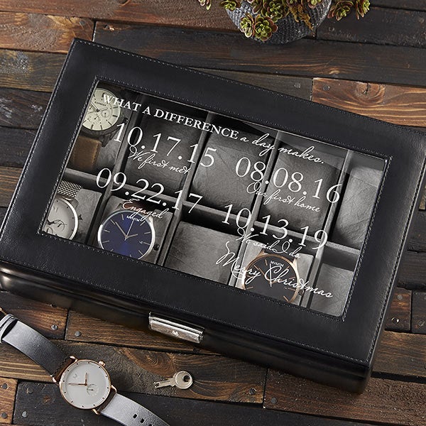 Personalized Leather Watch Box - Special Dates - 17233