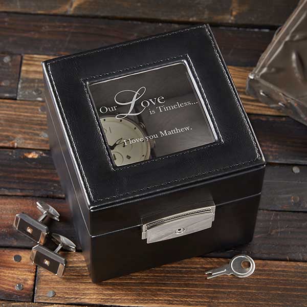 Personalized Leather 2 Slot Watch Box - A Time For Love - 17234