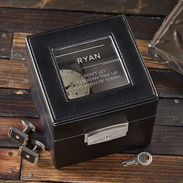 Personalized Leather 2 Slot Watch Box - 10 Quotes - 17236