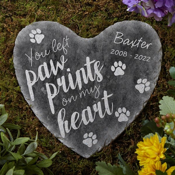 Personalized Pet Memorial Heart Garden Stone - Paw Prints On My Heart - 17273