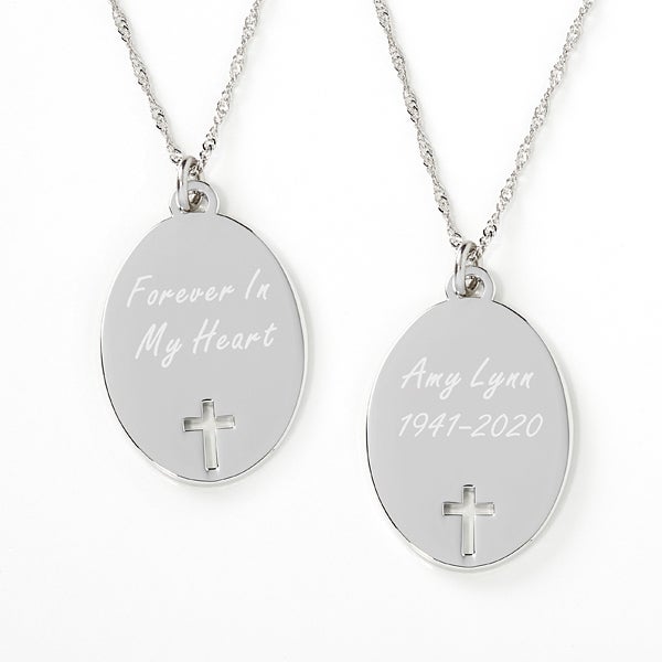 Forever in My Heart Engraved Silver Tone Stainless Steel Memorial Necklace Pendant with Chain 
