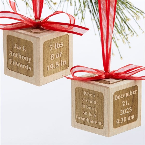 Personalized Baby Wood Block Ornament A Grandparent Is Born