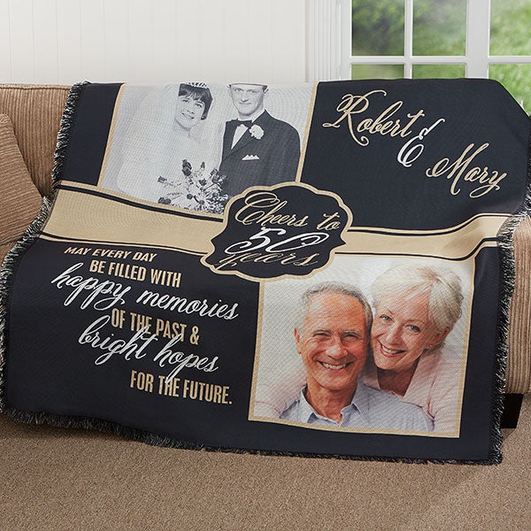 Personalized Anniversary Photo Throw Blanket - Then & Now - 17377