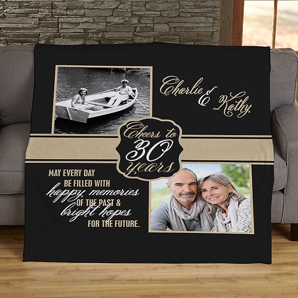 Personalized Anniversary Photo Throw Blanket - Then & Now - 17377