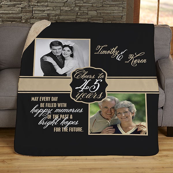 Personalized Anniversary Photo Throw Blanket - Then & Now - 17377