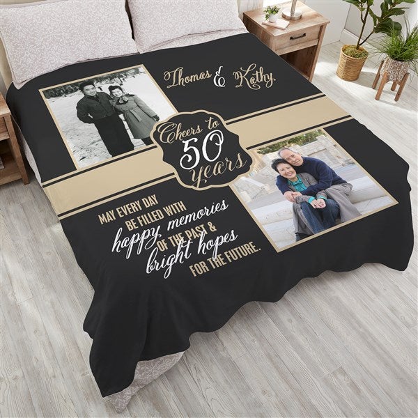 Personalized Anniversary Photo Throw Blanket - Then & Now - 17377