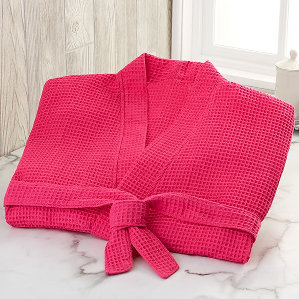 Pink Robe Paper Bridal Party Embroidered Pink Waffle Weave Kimono Robe
