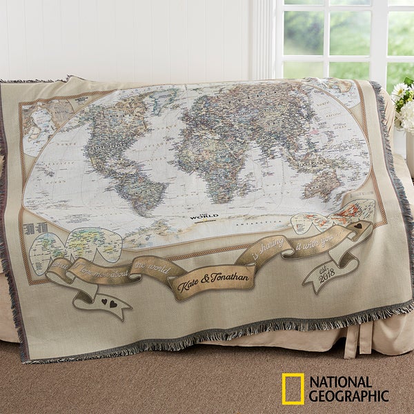 National Geographic World Map Blanket Personalized