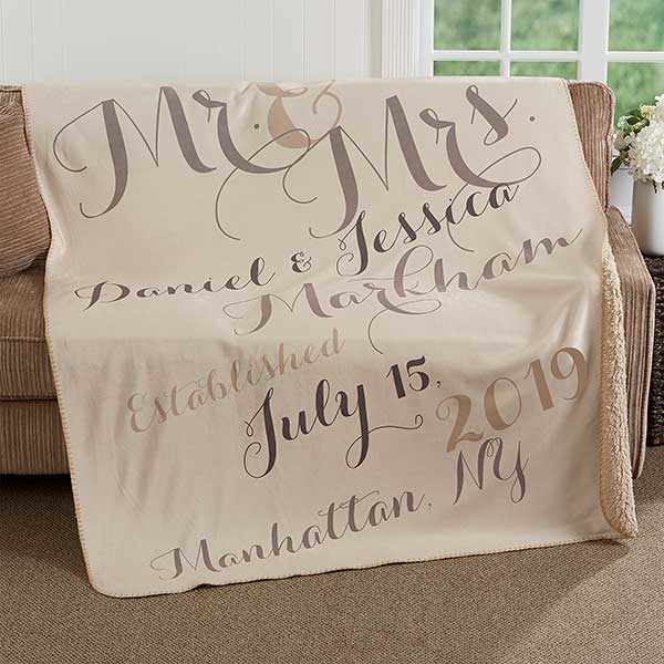 Personalized Anniversary Premium Sherpa Blanket - Mr. & Mrs. - 17425
