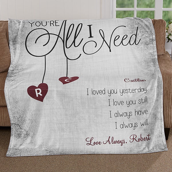 Personalized Romantic Couple Blanket - You're All I Need - 17427