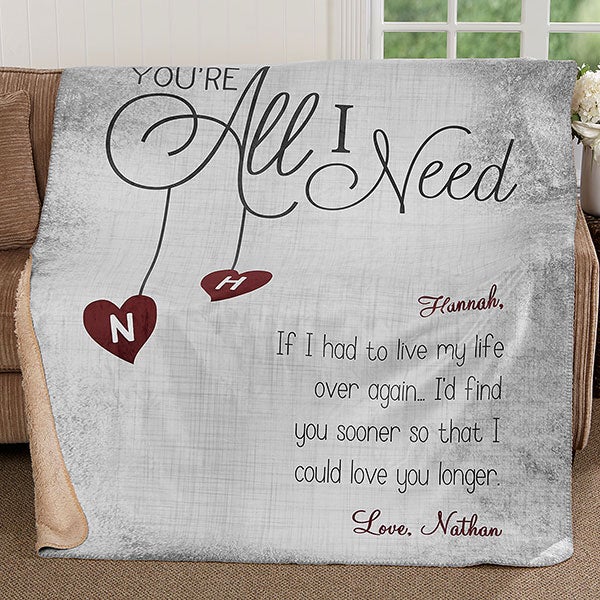 Personalized Romantic Couple Blanket - You're All I Need - 17427