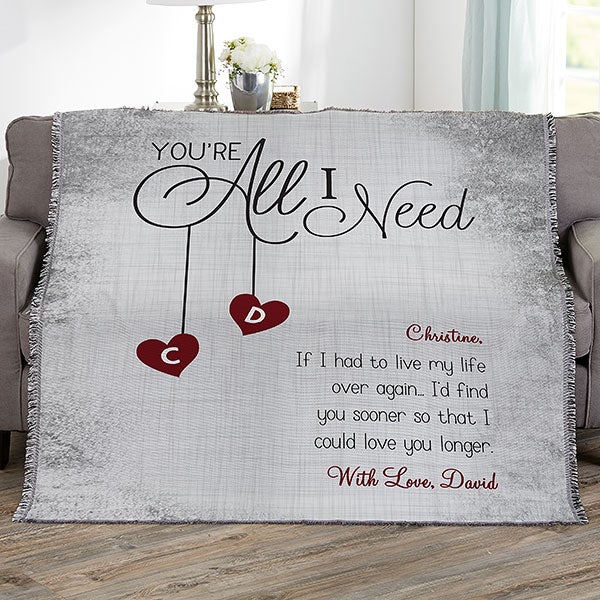 Personalized Romantic Couple Blanket - You're All I Need - 17427