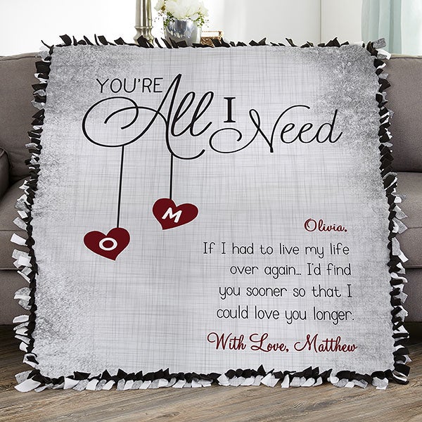 You're All I Need Personalized 18-inch Velvet Throw Pillow