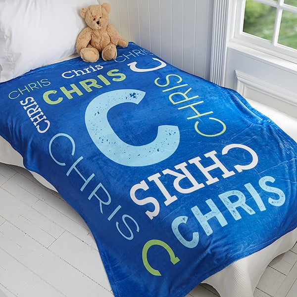 Personalized Bear Baby Receiving Blanket with Letter