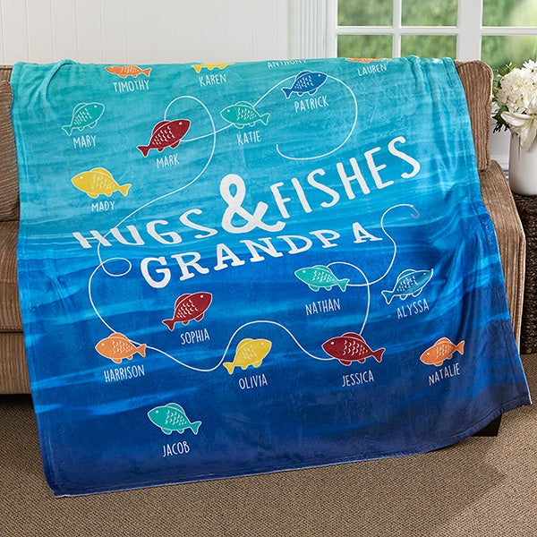 Personalized Fleece Blanket 50x60 Hugs & Fishes