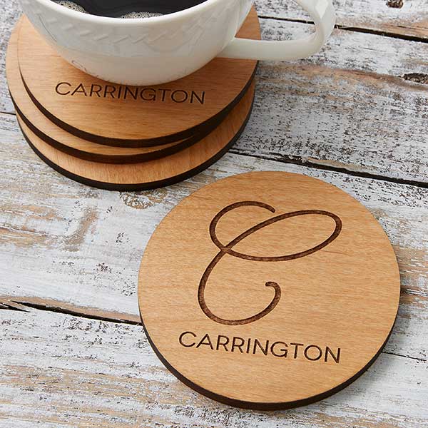 Wood Coasters - Custom Engraved Initial & Name - 17438