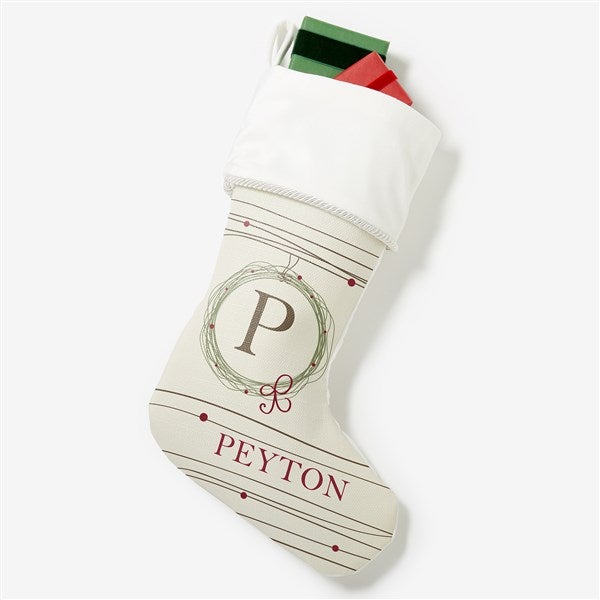 Monogrammed White Christmas Stockings - Holiday Wreath - 17446