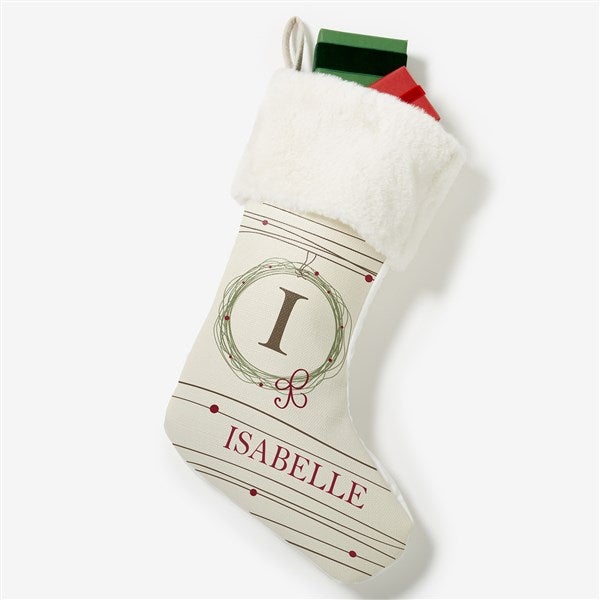 Monogrammed White Christmas Stockings - Holiday Wreath - 17446