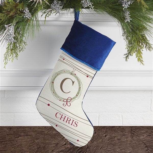 Monogrammed White Christmas Stockings - Holiday Wreath - 17446