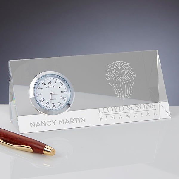 Business Logo Personalized Crystal Desk Clock - 17448