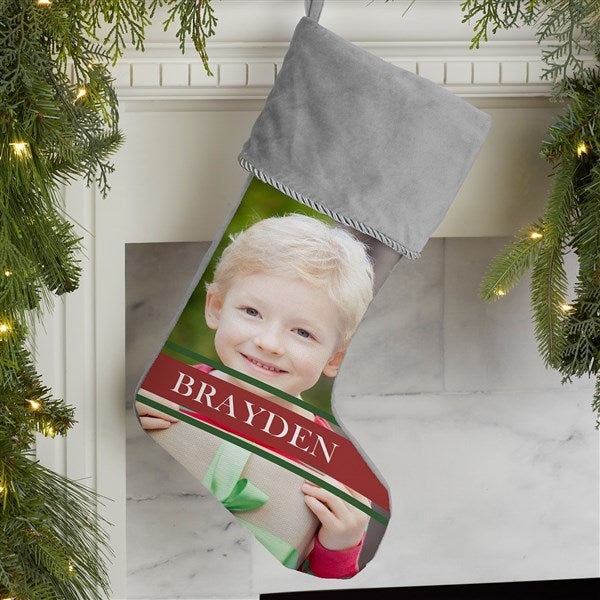 Personalized Photo Christmas Stocking - Holly Jolly Smile - 17452