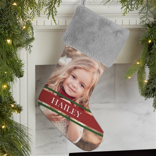 Personalized Photo Christmas Stocking - Holly Jolly Smile - 17452