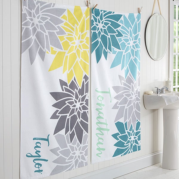 Mod Floral Personalized 30x60 Bath Towel